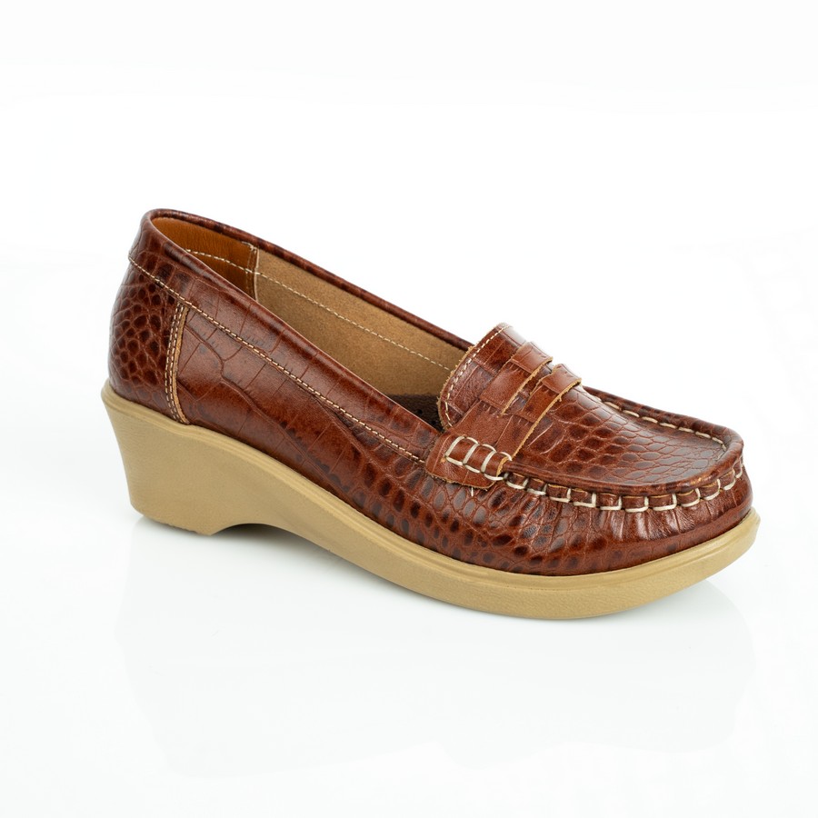 شوز حريمي جلد لازار طبيعي هافان بنعل بلوتان طبي طري وارتفاع نعل 4 سم